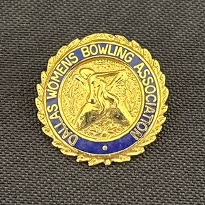Dallas Women's Bowling Association Gold and Blue Lapel Pin